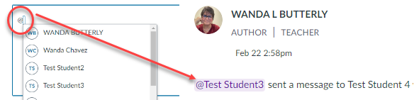 Mention feature using the @ symbol.