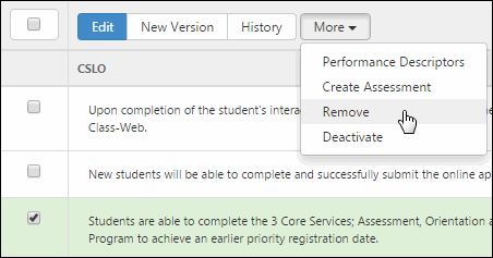 If you want to deactivate or remove an SAO, check the box in front of it, click More, then select either Deactivate or Remove.