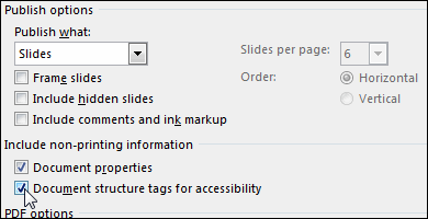 Check the box for Document structure tags for accessibility.