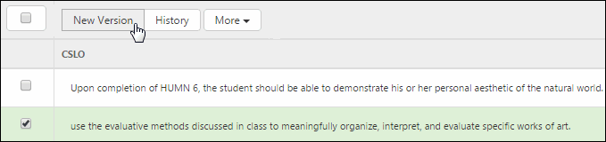 If you need to make major changes to an SLO, check the box in front of it, and click New Version