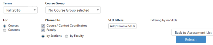 Make sure the term into which you want to place the assessment is selected under Terms. If not, choose the term(s), and click Refresh.