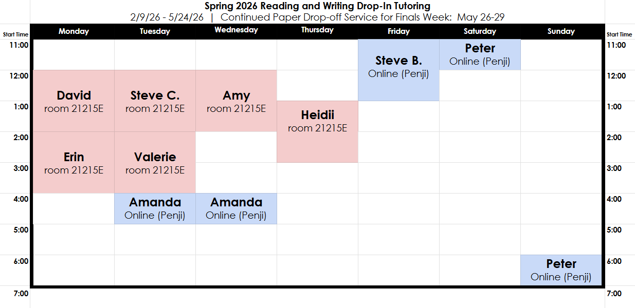 RAW center schedule Spring 2026